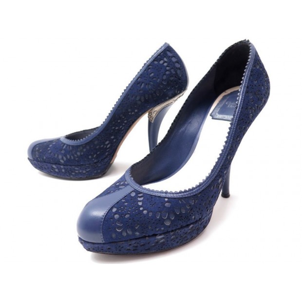 CHAUSSURES CHRISTIAN DIOR BYZ ESCARPINS 38 EN DAIM BLEU BOITE COURT SHOES 790€