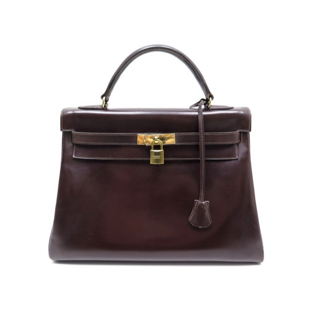 VINTAGE SAC A MAIN HERMES KELLY 31 RETOURNE EN CUIR BOX MARRON LEATHER BAG 7500€