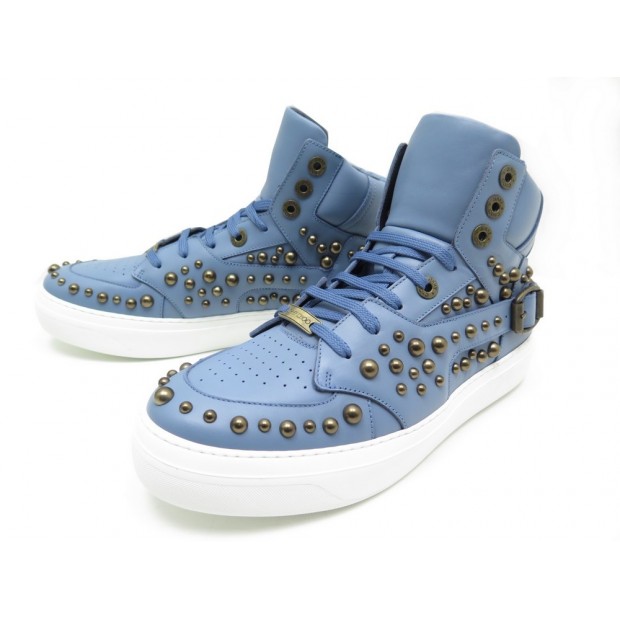 NEUF CHAUSSURE JIMMY CHOO RUBEN 41.5 CUIR BLEU CLOUTE 