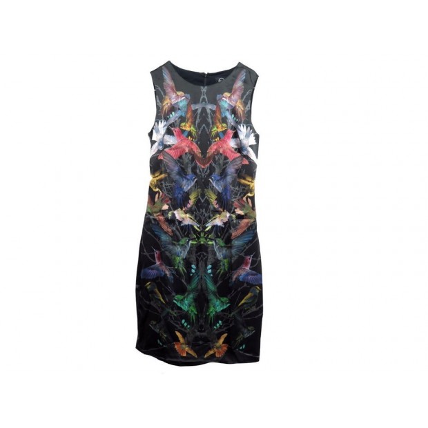 NEUF ROBE ALEXANDER MCQUEEN IMPRIME OISEAUX 36 S SOIE NOIRE SILK DRESS 1795€