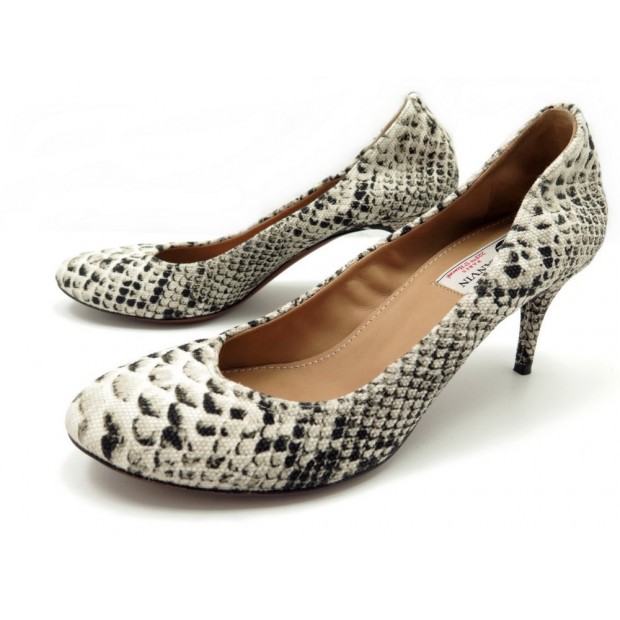 NEUF CHAUSSURES LANVIN ESCARPINS 40 TOILE IMPRIME PYTHON ECRU COURT SHOES 500€