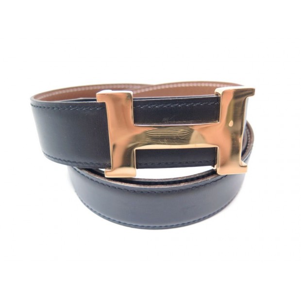 CEINTURE HERMES CONSTANCE BOUCLE DORE & CUIR REVERSIBLE NOIR & MARRON T 75 