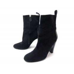 CHAUSSURES HERMES 40 BOTTINES EN CHEVRE VELOURS NOIR + SAC LOW BOOTS SHOES 1100€