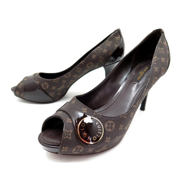 NEUF CHAUSSURES LOUIS VUITTON JUDY OPEN TOE PUMP ESCARPINS 37.5 DENIM SHOES 550€