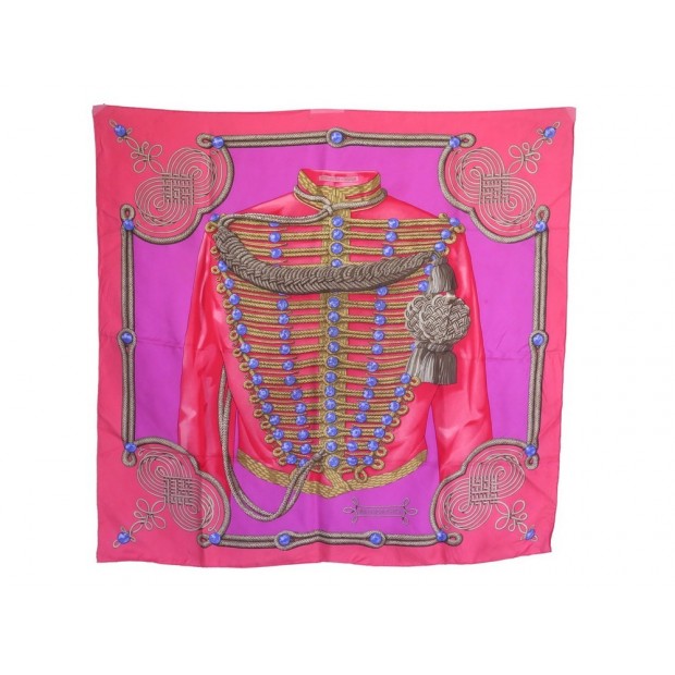 FOULARD HERMES BRANDEBOURGS CATHY LATHAM CARRE EN SOIE ROSE PINK SILK SCARF 360€