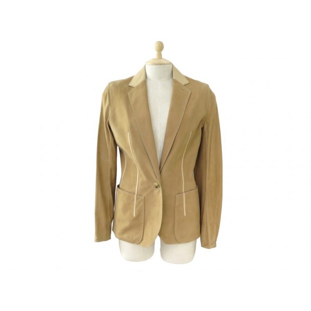 NEUF VESTE COURTE HERMES T 40 M EN CUIR D'AGNEAU BEIGE CHANVRE JACKET 4500€