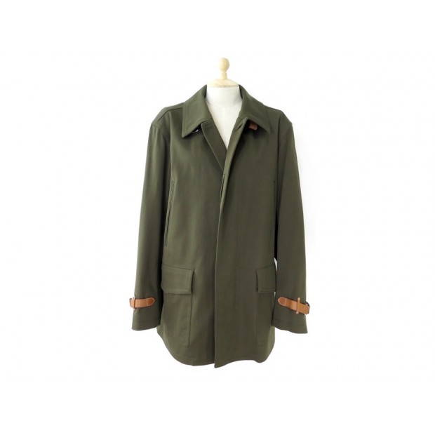 NEUF MANTEAU HERMES PARKA GABARDINE MILITAIRE 48 M EN COTON KAKI COAT JACKET