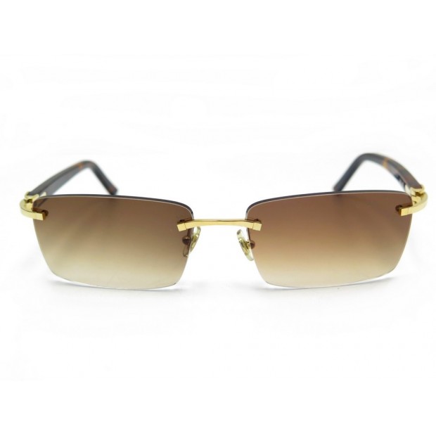 LUNETTES DE SOLEIL CARTIER DECOR C MARRON & METAL DORE BROWN SUNGLASSES 1700€