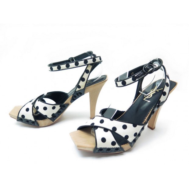 CHAUSSURES YVES SAINT LAURENT LOLITA DOT SANDALES 40 SEMELLES BOIS SHOES 320€