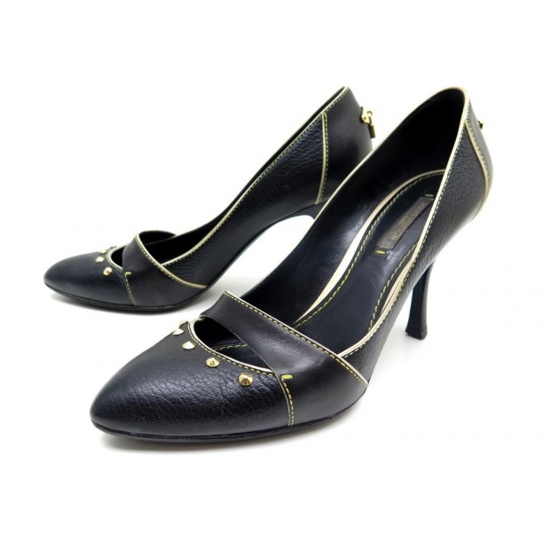 CHAUSSURES LOUIS VUITTON LOCK 37 ESCARPINS EN CUIR NOIR BLACK PUMP SHOES 600€