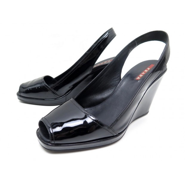 CHAUSSURES PRADA 3K4505 37.5 ESCARPINS EN CUIR VERNI NOIR BLACK SHOES PUMP 530€