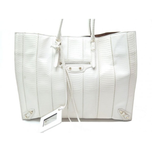 SAC A MAIN BALENCIAGA PAPIER 338583-9000 ELAPHE SERPENT D EAU BLANC 