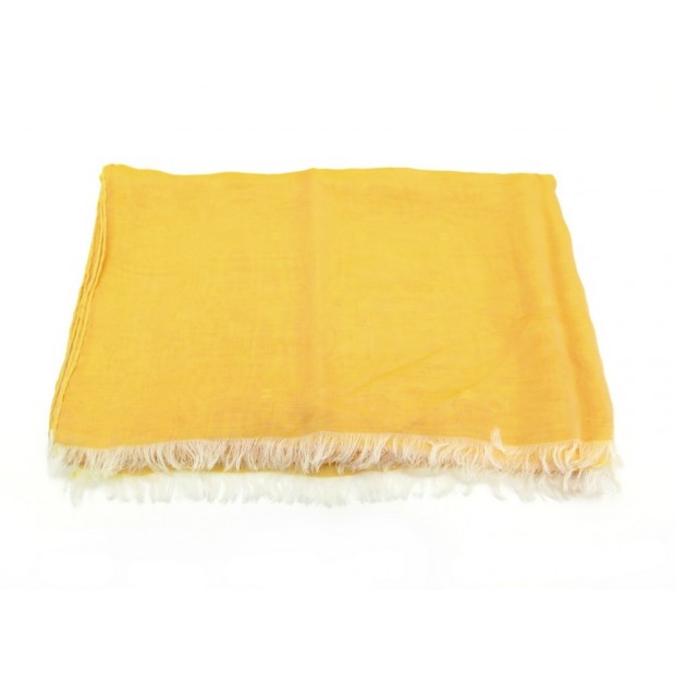 NEUF ETOLE HERMES UNIE A FRANGES FOULARD EN MOUSSELINE DE SOIE JAUNE SCARF 705€