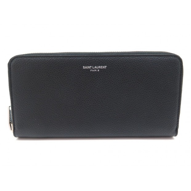 NEUF PORTEFEUILLE SAINT LAURENT ZIPPE 414680 EN CUIR GRAINE WALLET BILLFOLD 445€