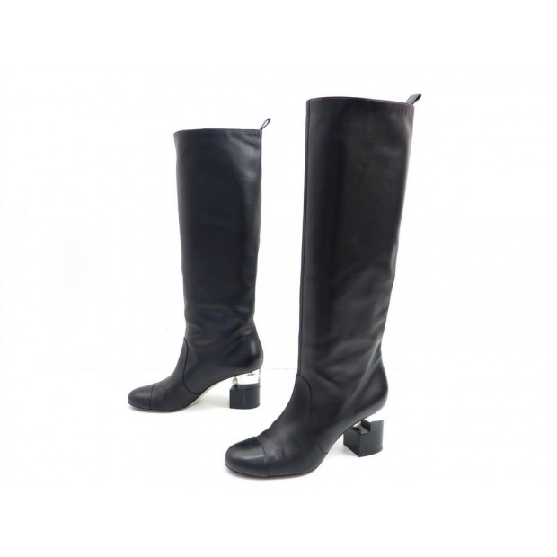 CHAUSSURES CHANEL BOTTES CAVALIERES G30451 41 PERLES EN CUIR NOIR BOOTS 1200€