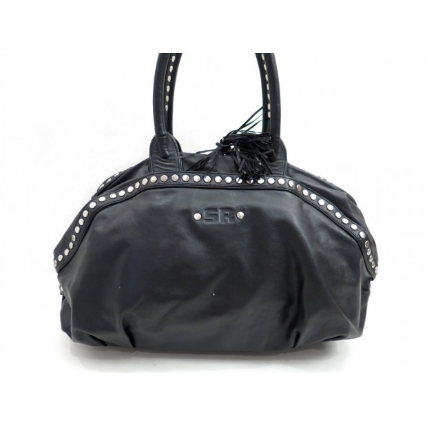 SAC A MAIN SONIA RYKIEL CUIR NOIR CLOUTE RIVETET 1100 