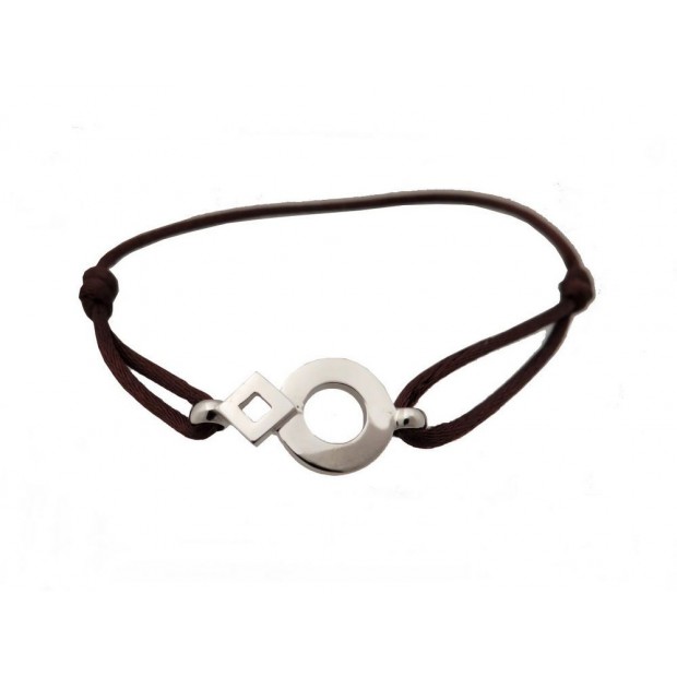 NEUF BRACELET LIEN TOURNAIRE SIGNE ECLIPSE ROND EN OR BLANC CORDON MARRON 660€