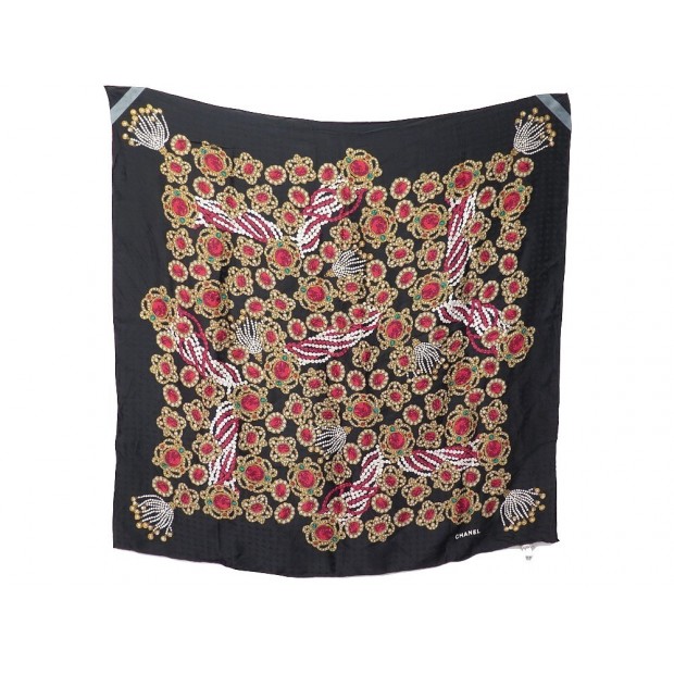 FOULARD CHANEL LOGO MONOGRAMME BIJOUX CARRE EN SOIE 85 CM JEWEL SILK SCARF