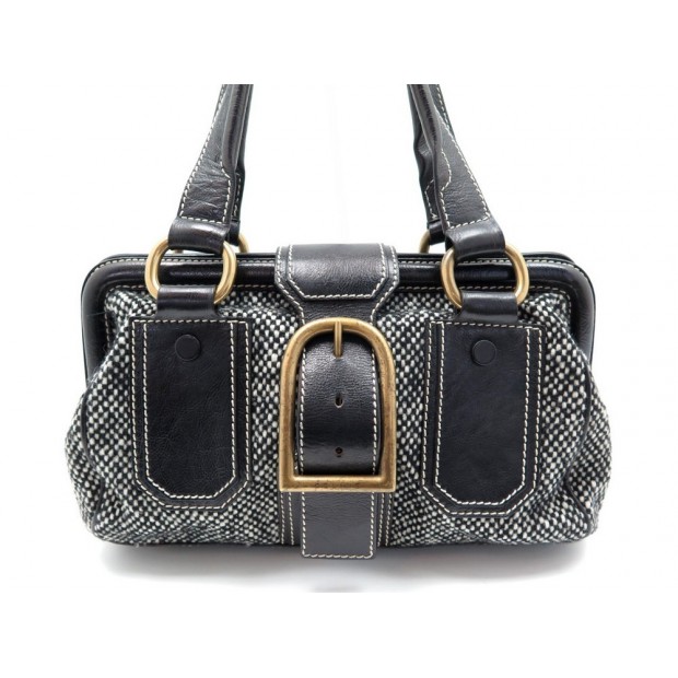 SAC A MAIN CELINE CABAS 29 CM EN LAINE TWEED CUIR NOIR TOTE HAND BAG PURSE 850€