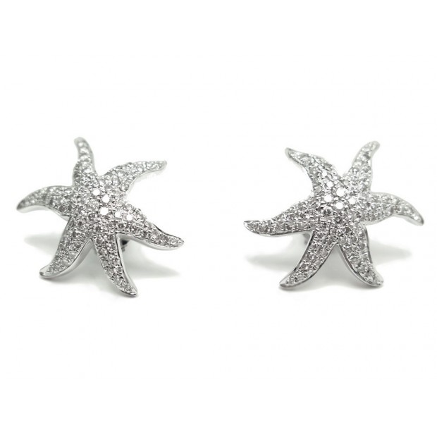 BOUCLES D OREILLE MAUBOUSSIN ETOILES MARINES EN OR BLANC 4.3 GR & DIAMANTS 