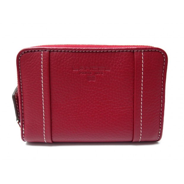 NEUF PORTEFEUILLE LANCEL LOUYETU COMPAGNON A06142 CUIR GRAINE ROUGE WALLET 235€