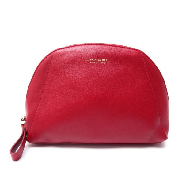 NEUF POCHETTE LANCEL 48-50 A06363 TROUSSE SAC EN CUIR GRAINE ROUGE CLUTCH 145€