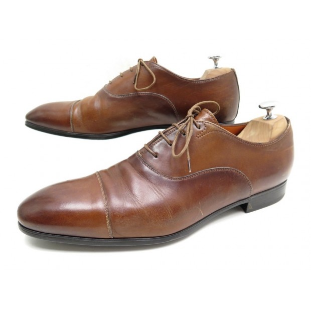 CHAUSSURES SANTONI SIMON RICHELIEU EN CUIR MARRON PATINE 8 IT 43 FR 