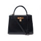 NEUF VINTAGE SAC A MAIN HERMES KELLY 28 BANDOULIERE CUIR BOX NOIR 