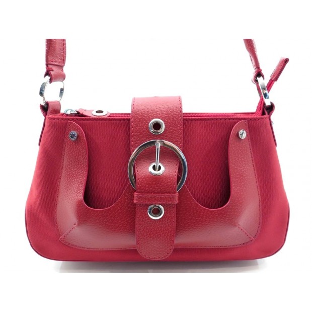 SAC A MAIN LANCEL EN TOILE ET CUIR ROUGE CANVAS LEATHER RED HAND BAG PURSE 250€