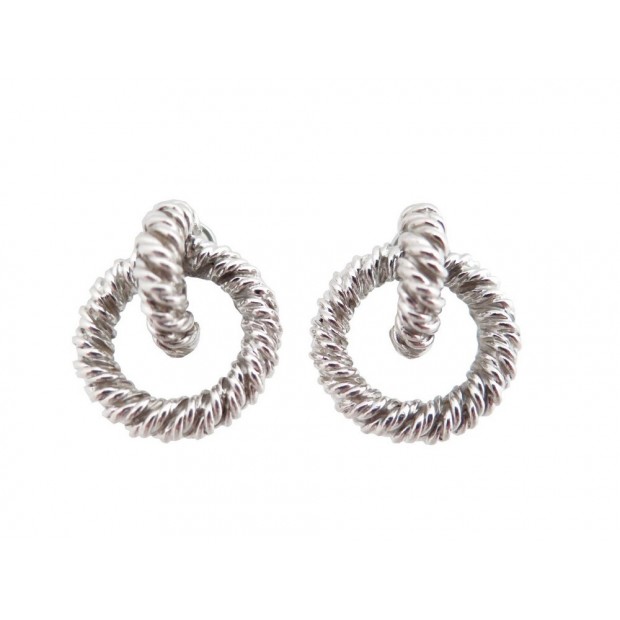 VINTAGE BOUCLES D'OREILLES HERMES EN ARGENT MASSIF CORDAGE SILVER EARRINGS 910€