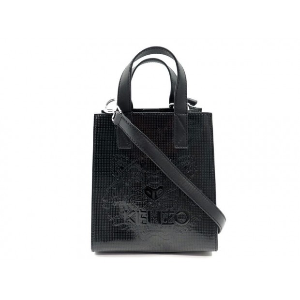 NEUF SAC A MAIN KENZO CUIR NOIR VERNIS BANDOULIERE TIGRE 