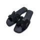 NEUF CHAUSSURES HERMES ORAN STRASS 37 SANDALES MULES CUIR NOIR SAC POCHON SHOES
