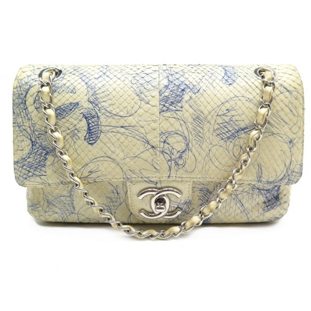 SAC A MAIN CHANEL TIMELESS CLASSIQUE DESSINS CC CAMELIA CUIR PYTHON PURSE 8100€