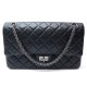 NEUF SAC A MAIN CHANEL MADEMOISELLE 2.55 CUIR VIEILLI NOIR METAL ARGENTE