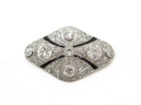 broche art deco en platine 9.9 gr sertie de diamants