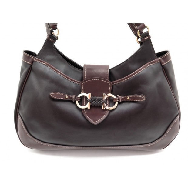 SAC A MAIN SALVATORE FERRAGAMO ERIN DEUX TON CUIR MARRON CABAS PURSE 1350