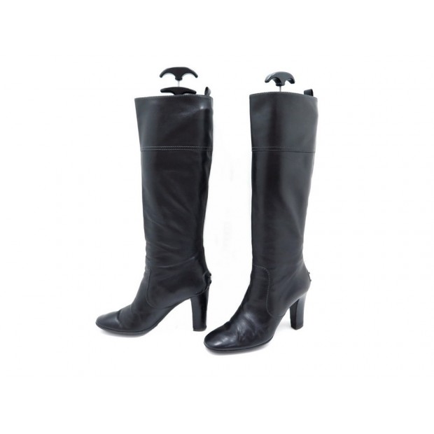 CHAUSSURES TOD'S BOTTES A TALONS 37 IT 38 FR EN CUIR NOIR BOOTS BLACK SHOES 715€