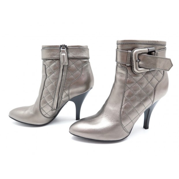 CHAUSSURES BURBERRY BOTTINES 35.5 CUIR ARGENT BOOTS SILVER LEATHER SHOES 800€