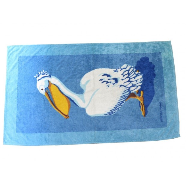 TAPIS DE PLAGE HERMES PELICAN SERVIETTE DRAP DE BAIN 90 x 150 CM BLEU TOWEL 430€