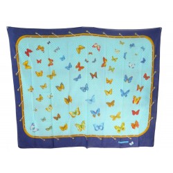 PAREO HERMES FARANDOLE PAPILLONS EN COTON BLEU ETOLE DE PLAGE BEACH SCARF 400€