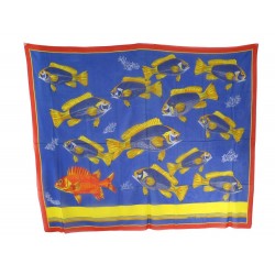 PAREO HERMES BALI POISSONS EN COTON BLEU ETOLE DE PLAGE BEACH SCARF BLUE 400€