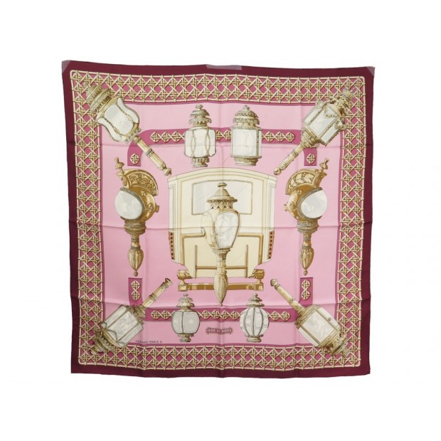 FOULARD HERMES FEUX DE ROUTE CARRE 90 CM LATHAM SOIE ROSE PINK SILK SCARF 360€