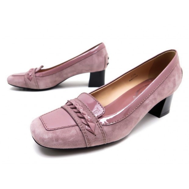 NEUF CHAUSSURES ESCARPINS TOD S 37.5 IT 38.5 FR CUIR VERNI DAIM ROSE SHOES 490€