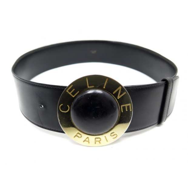 CEINTURE CELINE LARGE T 75 EN CUIR NOIR BOUCLE RONDE LOGO LEATHER BELT 250€