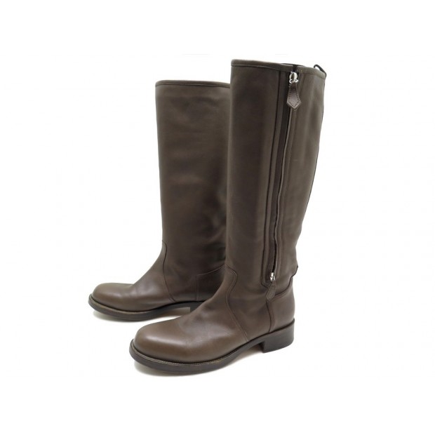 CHAUSSURES HERMES MOTARDES 39 BOTTES MOTO CUIR MARRON LEATHER BOOTS SHOES 1800€