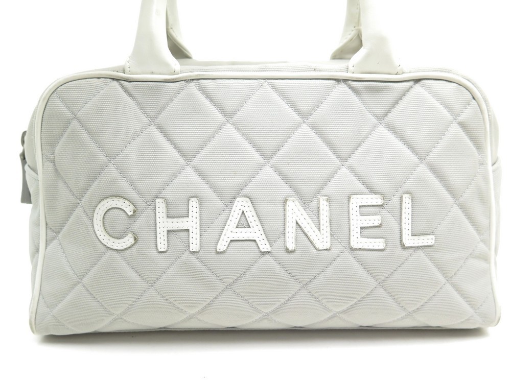 sac a main chanel bowling boston toile et cuir gris