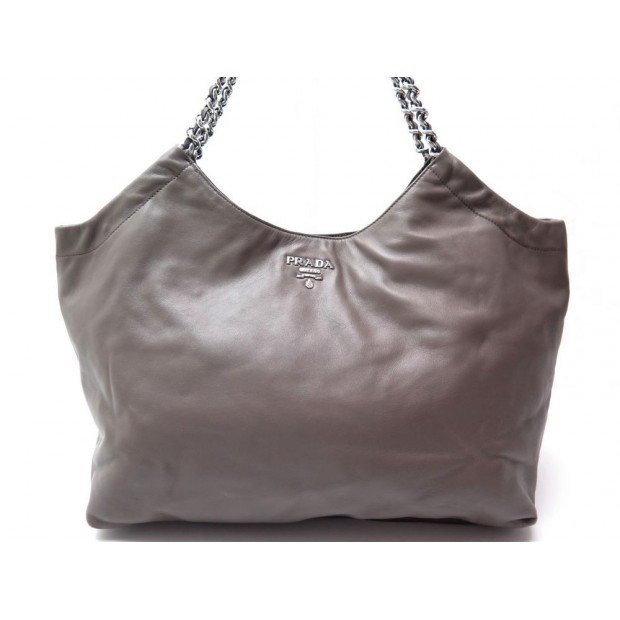 SAC A MAIN PRADA MANICI BR4487 CABAS CUIR TAUPE ET CHAINE 