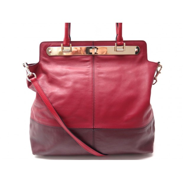 NEUF SAC A MAIN VALENTINO 37 CM BANDOULIERE CUIR ROUGE & BORDEAUX HAND BAG 1890€