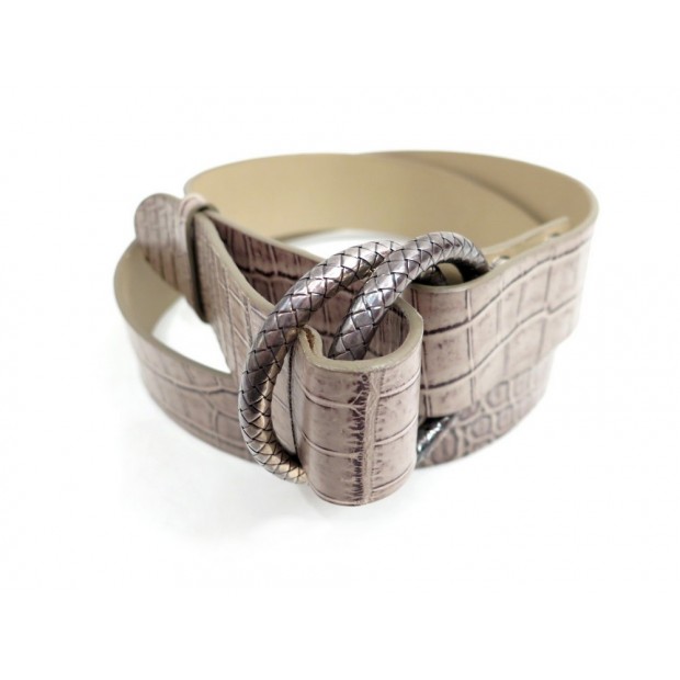 CEINTURE BOTTEGA VENETA CUIR CROCODILE ET BOUCLE EN ARGENT TRESSE 