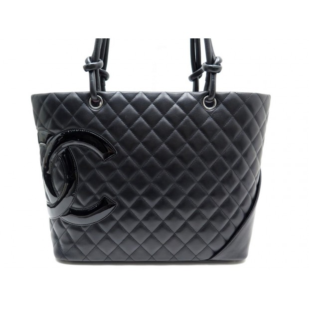 SAC A MAIN CHANEL CAMBON CABAS EN CUIR MATELASSE NOIR LOGO CC TOTE BAG 1900€